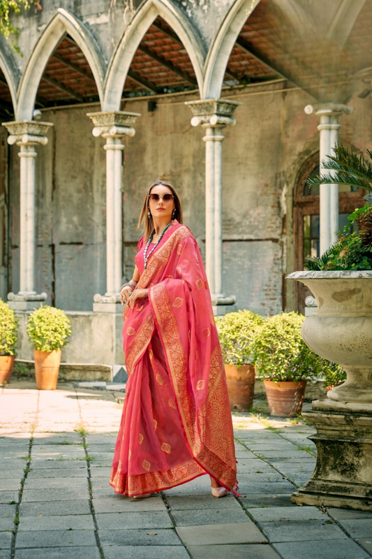 Elegant Soft Tissue Silk Draped in Traditional Zari Work - LaVante Fashion
