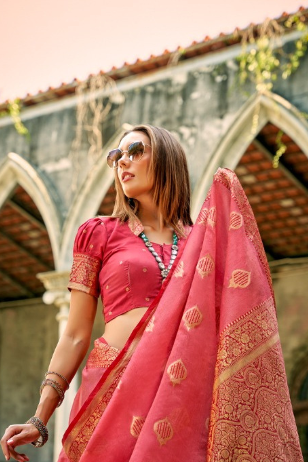 Elegant Soft Tissue Silk Draped in Traditional Zari Work - LaVante Fashion
