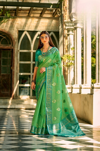 Elegant Soft Tissue Silk Draped in Traditional Zari Work - LaVante Fashion