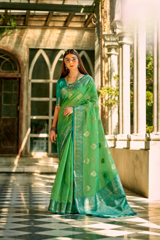 Elegant Soft Tissue Silk Draped in Traditional Zari Work - LaVante Fashion