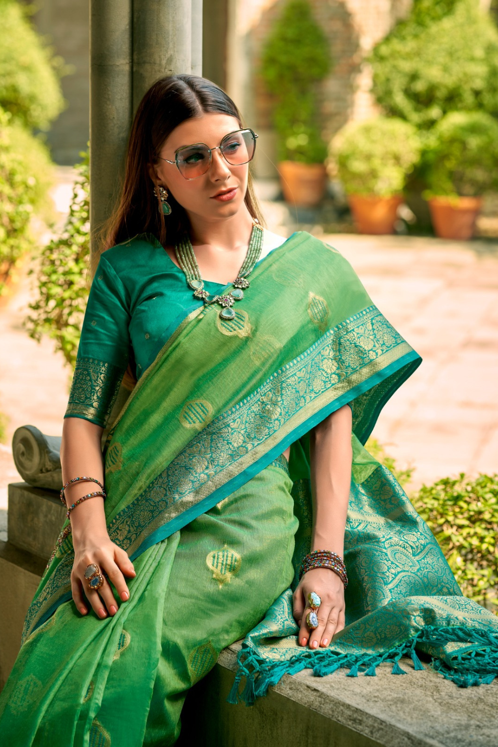 Elegant Soft Tissue Silk Draped in Traditional Zari Work - LaVante Fashion