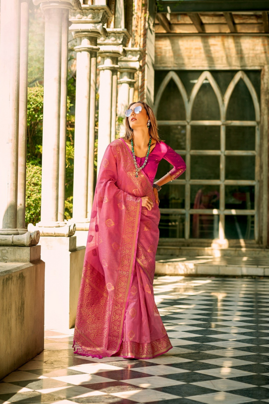 Elegant Soft Tissue Silk Draped in Traditional Zari Work - LaVante Fashion