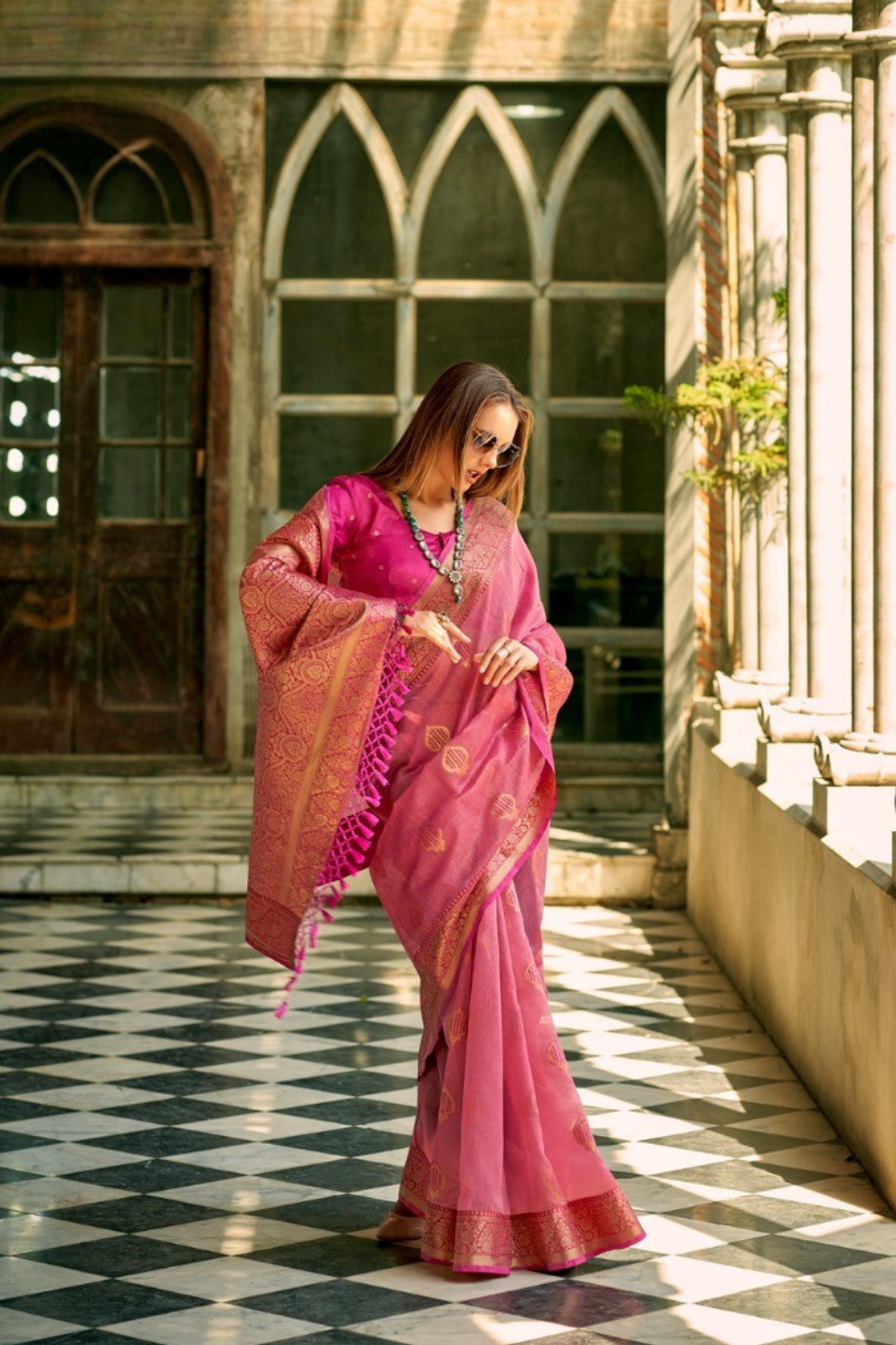 Elegant Soft Tissue Silk Draped in Traditional Zari Work - LaVante Fashion