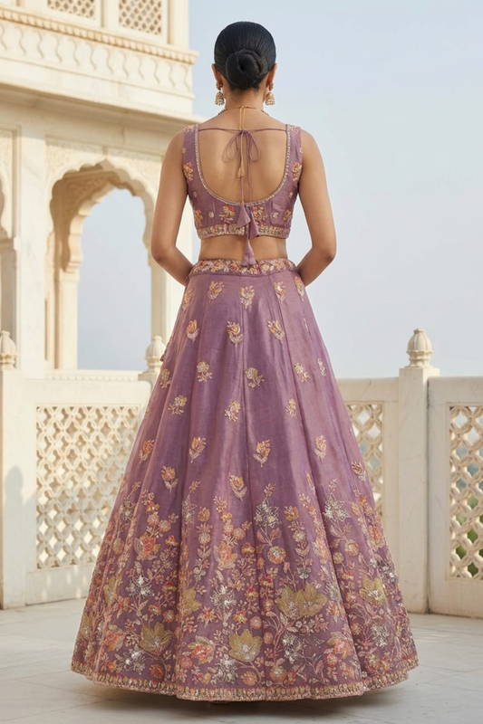 Elegant Organza Designer Lehenga with Intricate Floral Embroidery