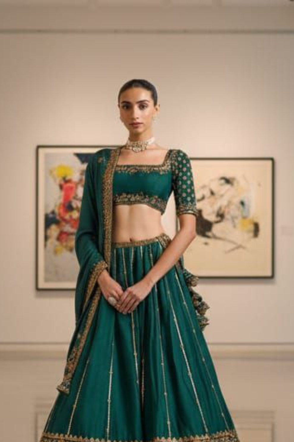 Elegant Dark Green Designer Lehenga with Intricate Golden Work