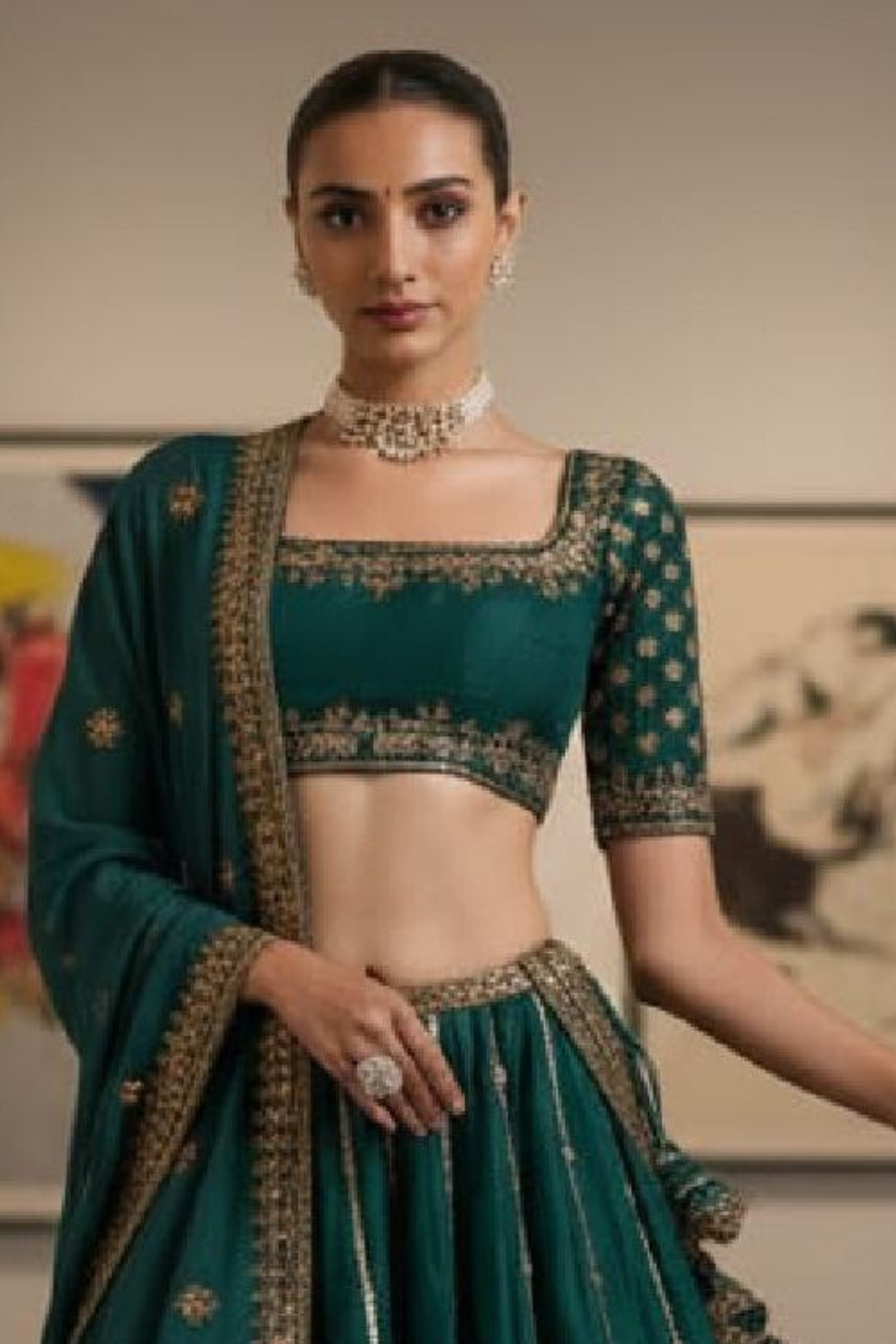 Elegant Dark Green Designer Lehenga with Intricate Golden Work