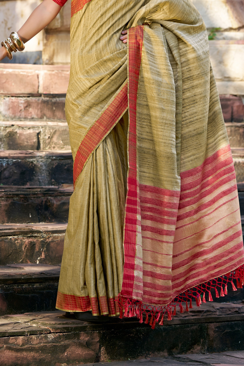 100% Pure Handloom Katan Silk Saree with Traditional Weaving - LaVante Fashion