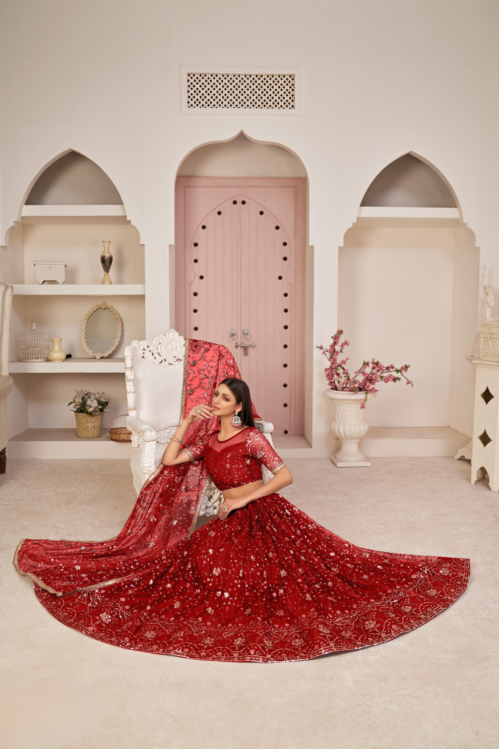 Elegant Embroidered Net Lehenga Set for Festive Occasions