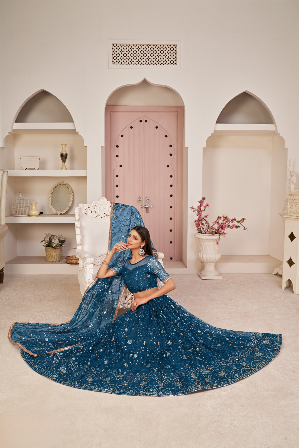Elegant Embroidered Net Lehenga Set for Festive Occasions