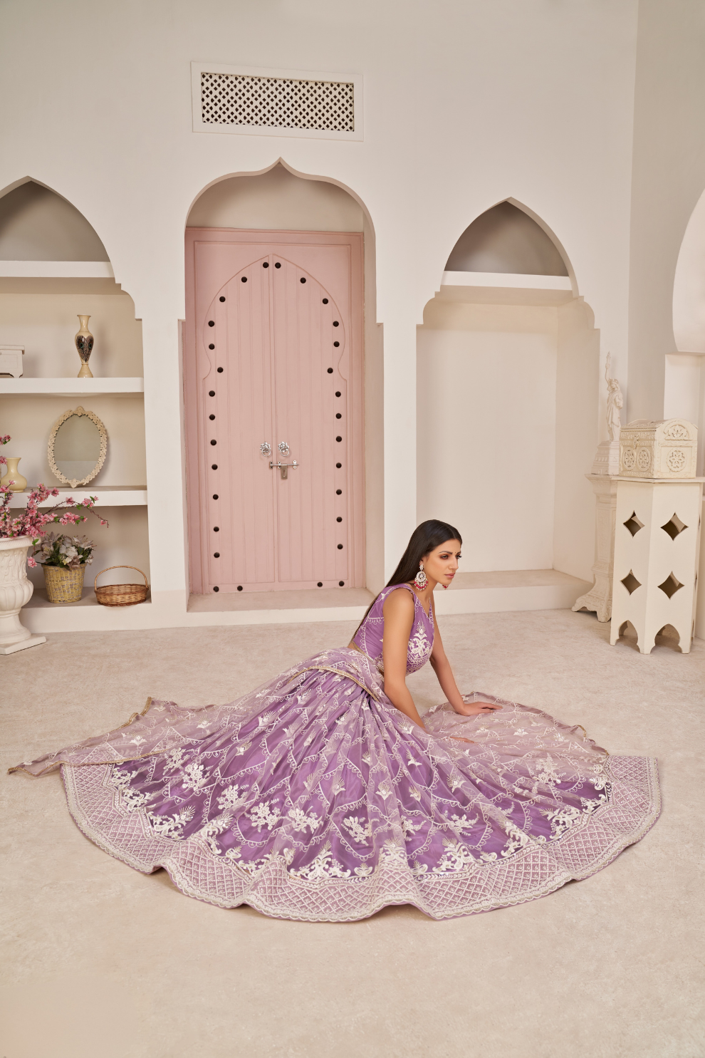 Elegant Embroidered Net Lehenga Set for Festive Occasions