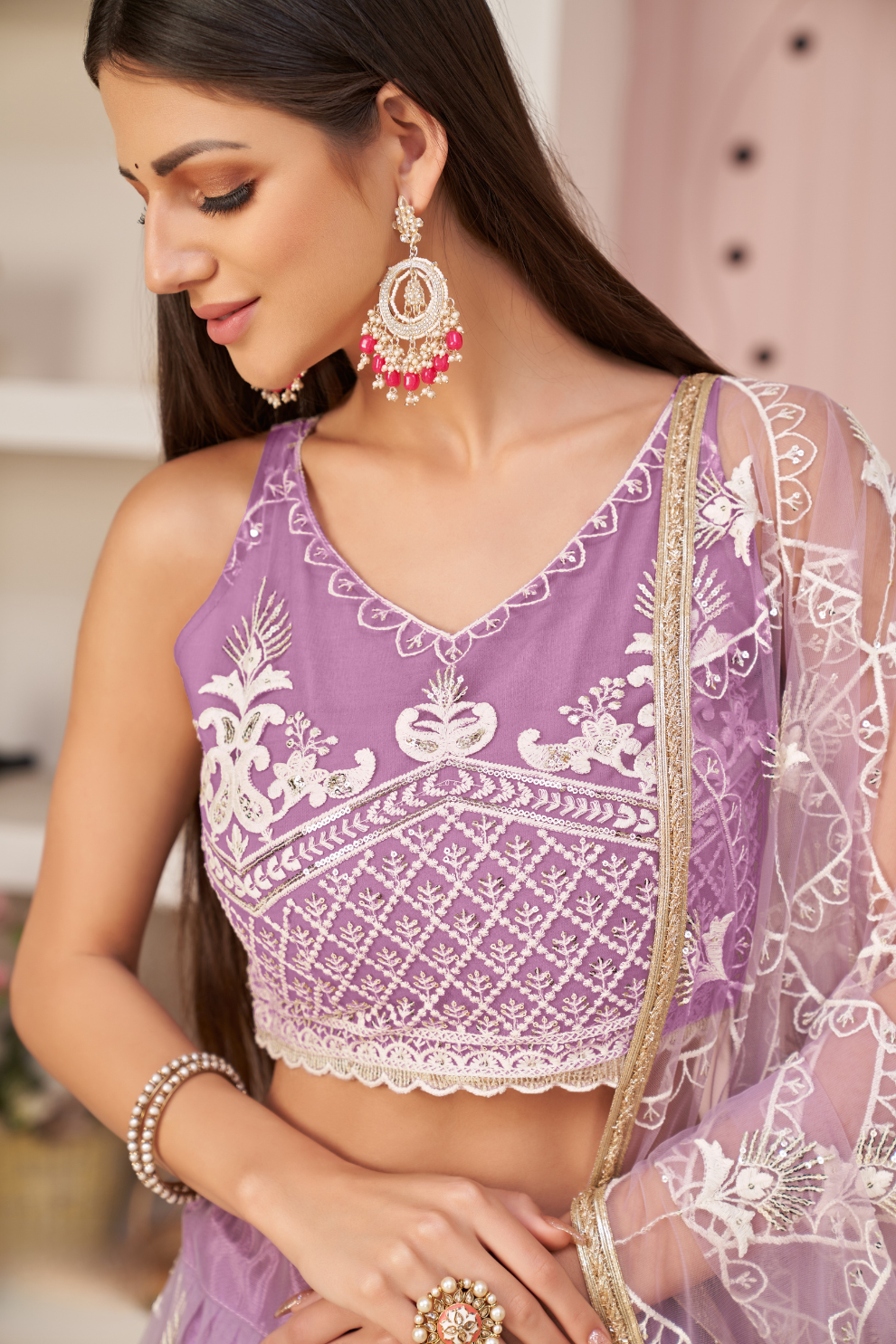 Elegant Embroidered Net Lehenga Set for Festive Occasions
