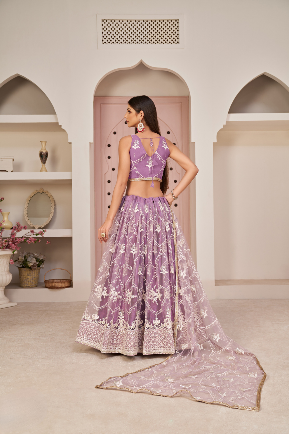Elegant Embroidered Net Lehenga Set for Festive Occasions