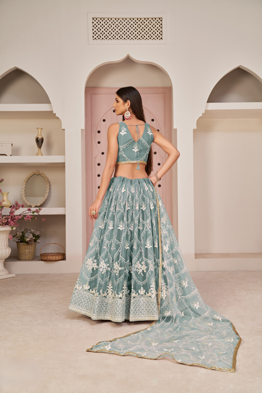 Elegant Embroidered Net Lehenga Set for Festive Occasions