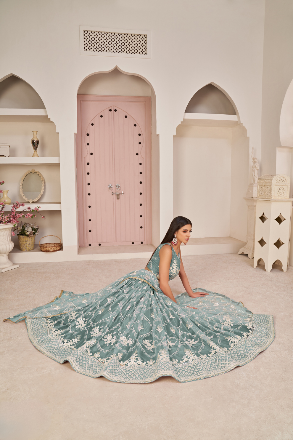 Elegant Embroidered Net Lehenga Set for Festive Occasions