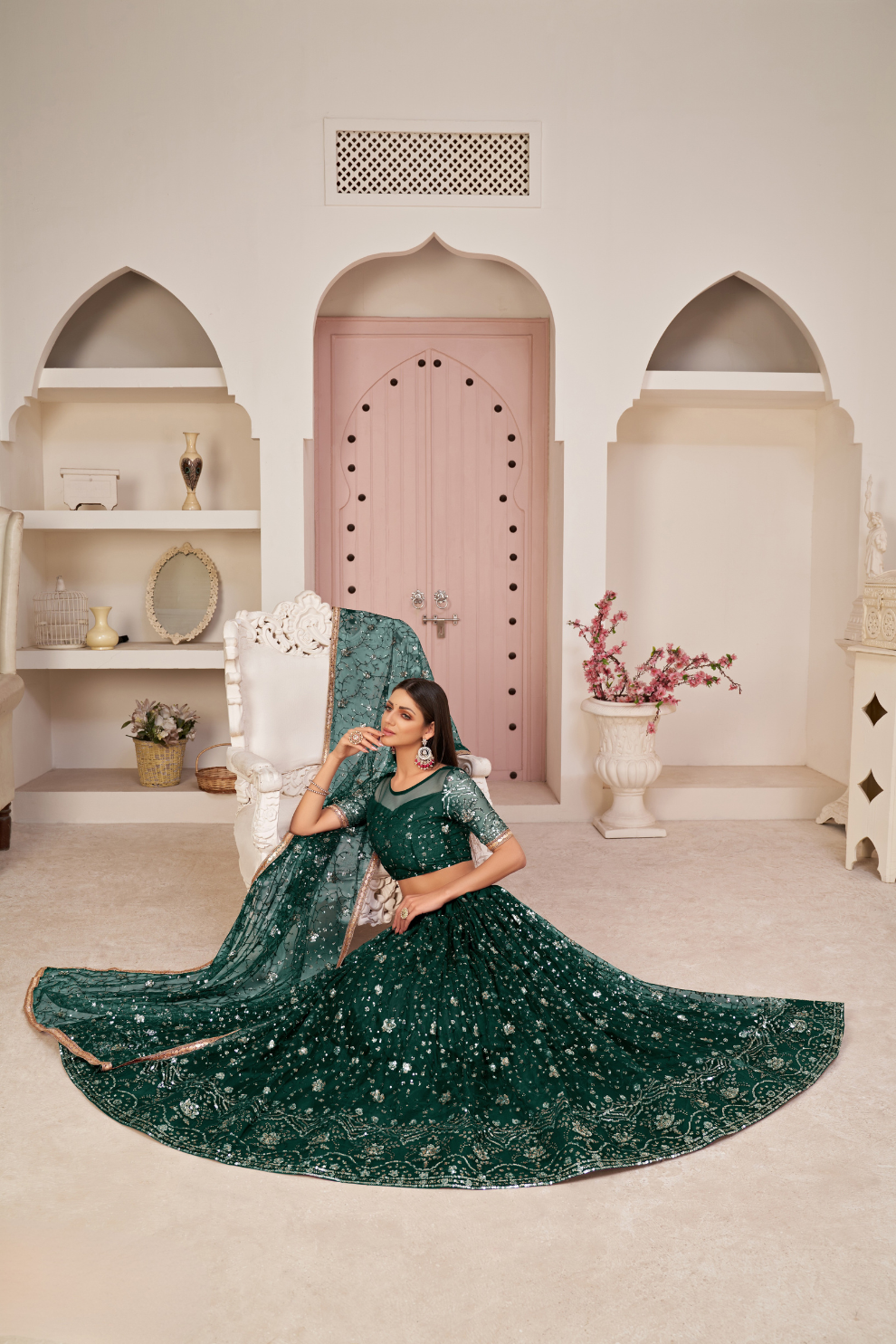Elegant Embroidered Net Lehenga Set for Festive Occasions