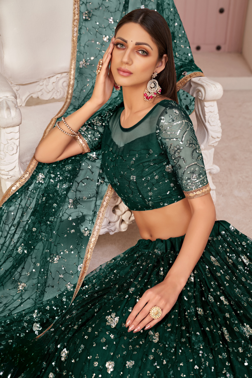 Elegant Embroidered Net Lehenga Set for Festive Occasions