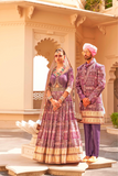 Plum Printed Anarkali Dress & Men's Kurta-Coat Set – Couple Outfit