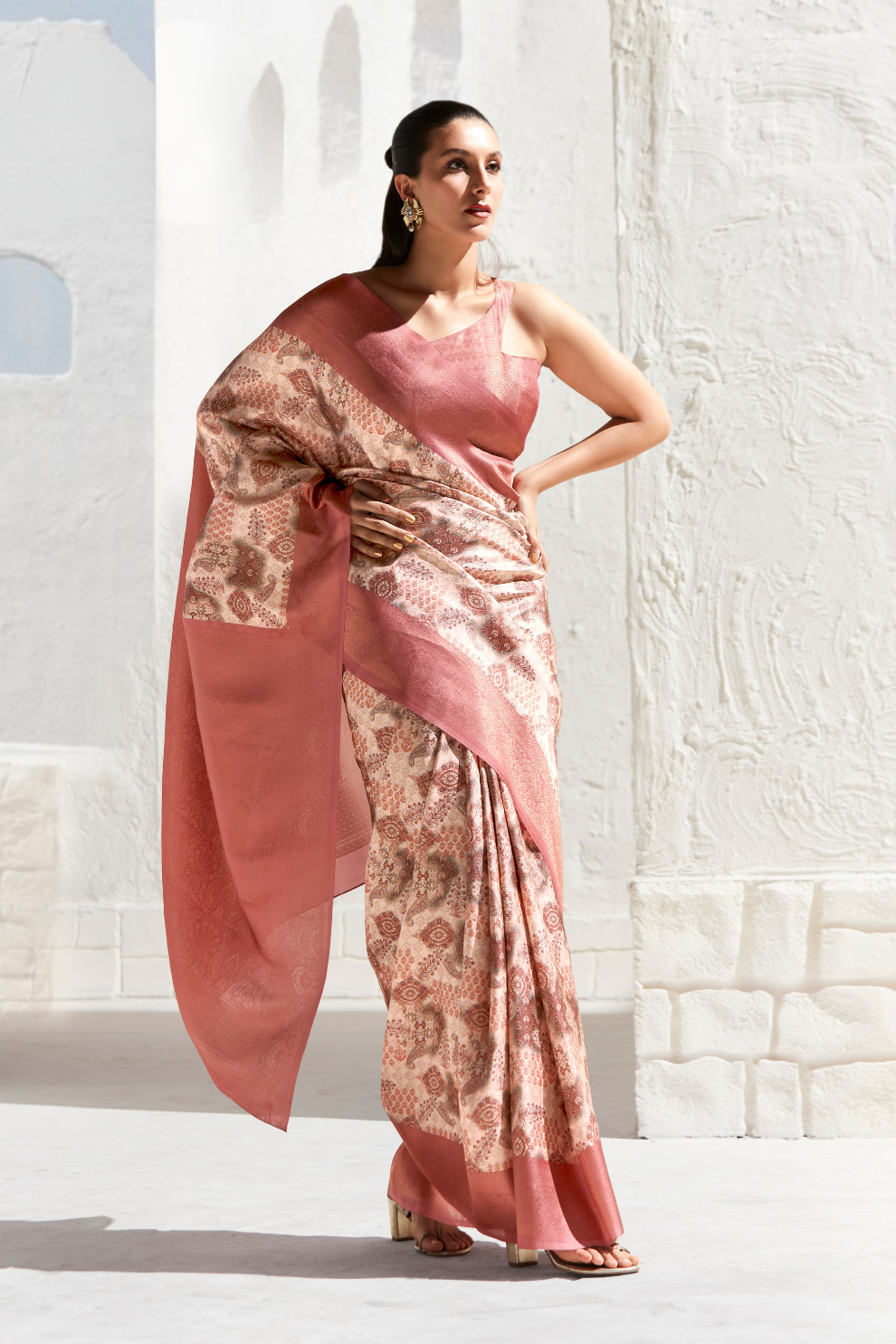 Designer Digital Printed Banarasi Slik Saree in Elegant Aqua Blue