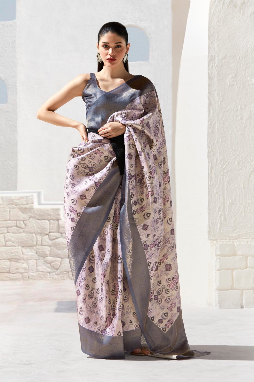 Designer Digital Printed Banarasi Slik Saree in Elegant Aqua Blue