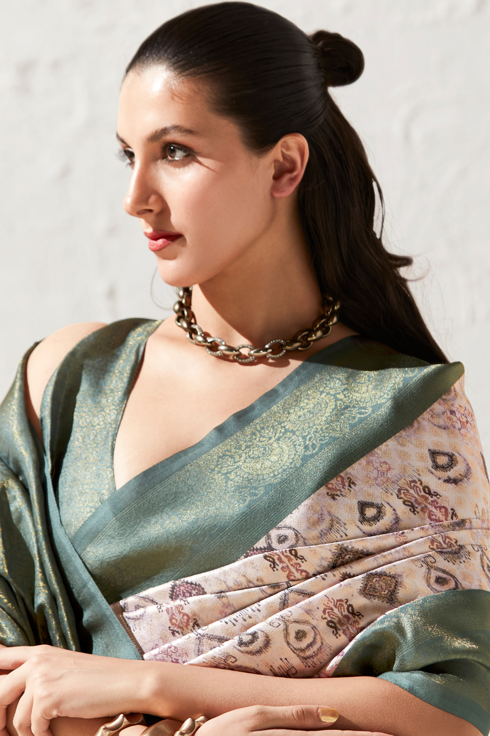 Designer Digital Printed Banarasi Slik Saree in Elegant Aqua Blue