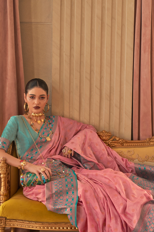 Ethnic Motifs Woven Design Zari Silk Blend Banarasi Saree