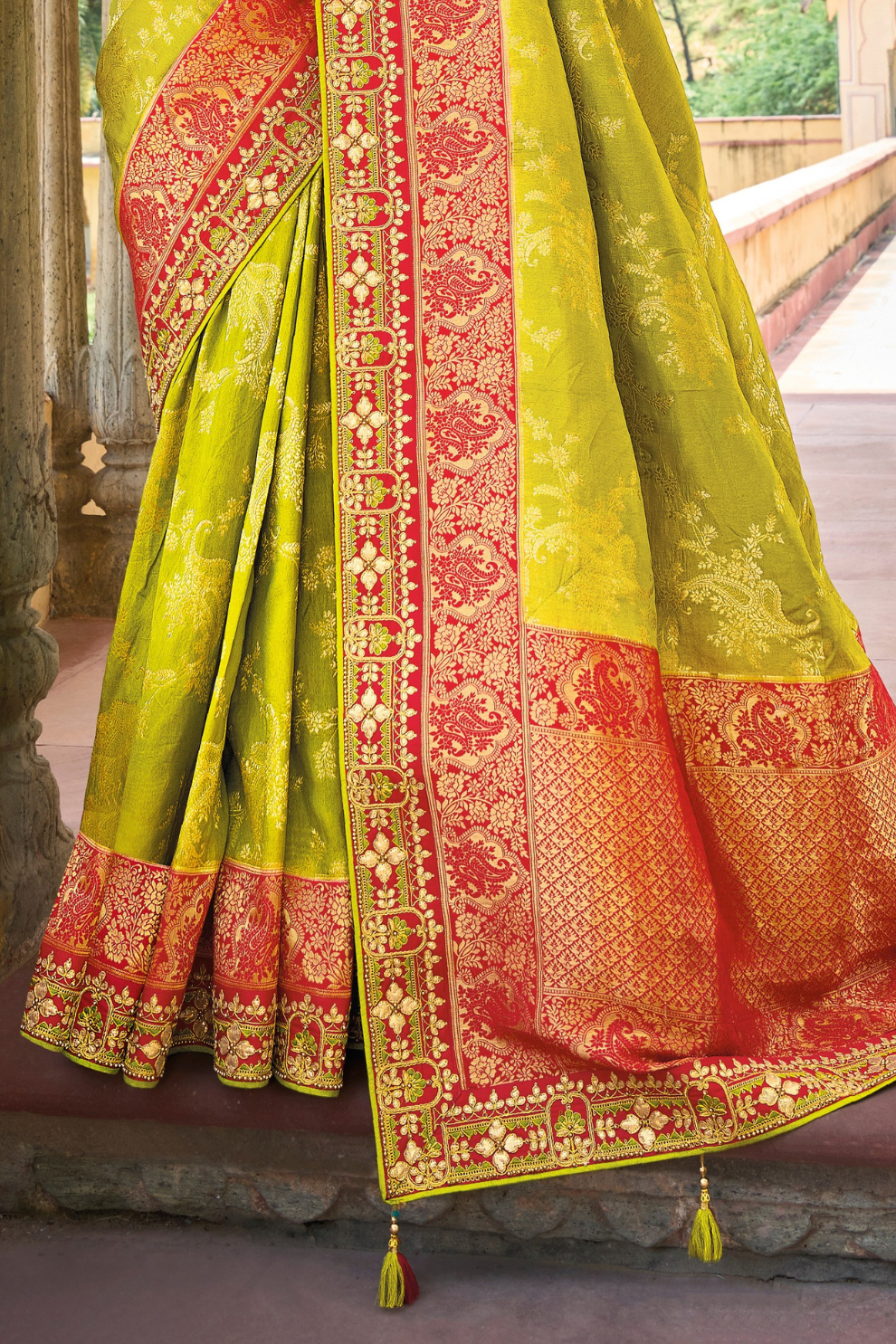 Pure Dola Silk Saree with Timeless Gota Patti Embroidery Elegance
