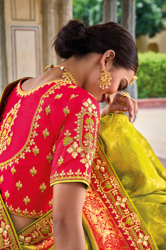 Pure Dola Silk Saree with Timeless Gota Patti Embroidery Elegance