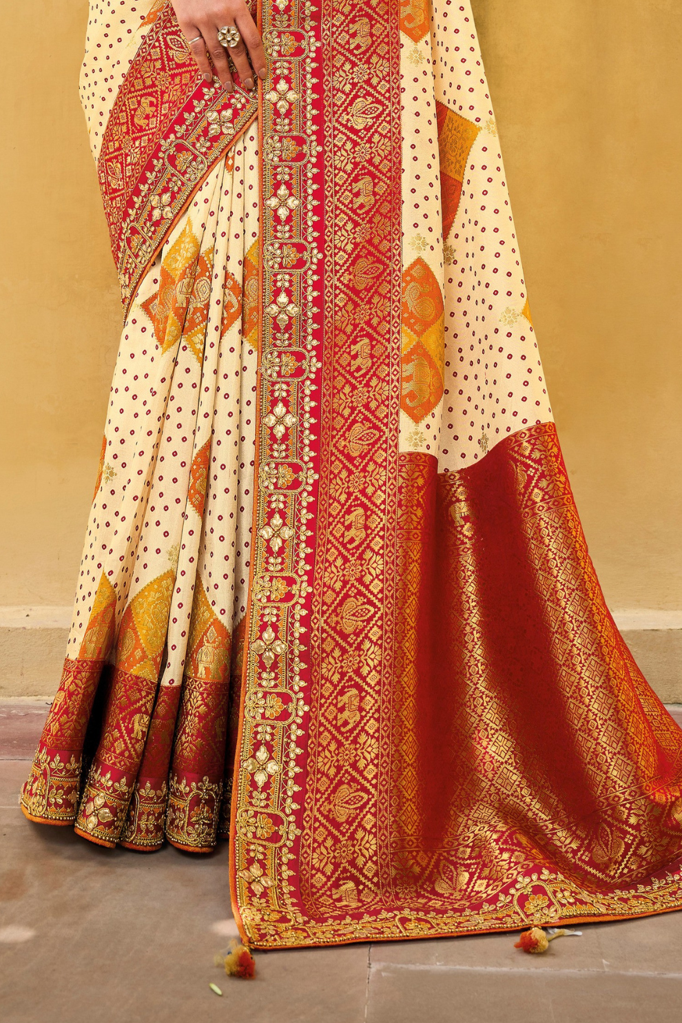 Pure Dola Silk Saree with Timeless Gota Patti Embroidery Elegance