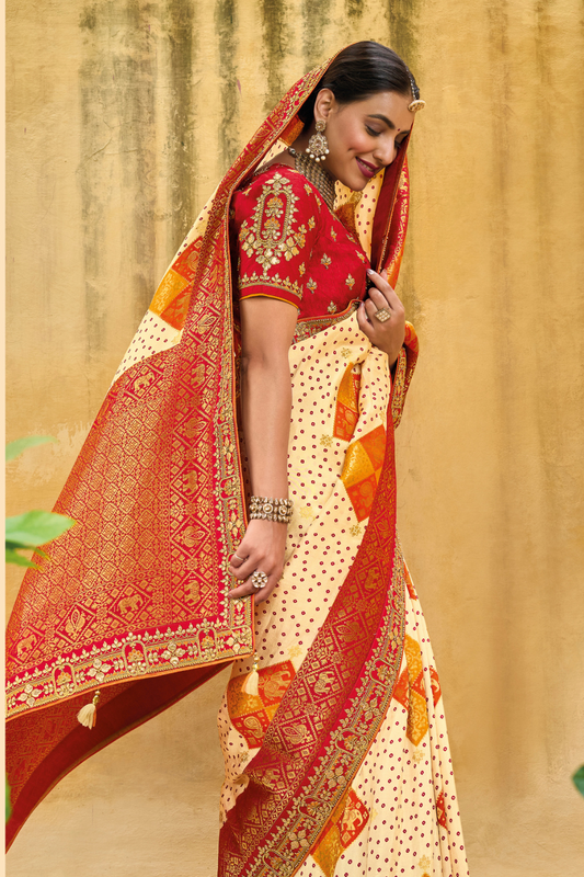 Pure Dola Silk Saree with Timeless Gota Patti Embroidery Elegance