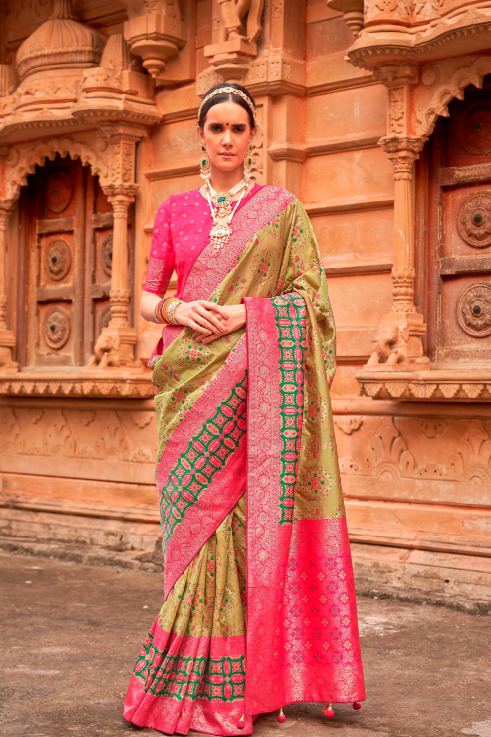 Banarasi P.V. Silk Saree with Elegant Patola Weaving Design - LaVante Fashion