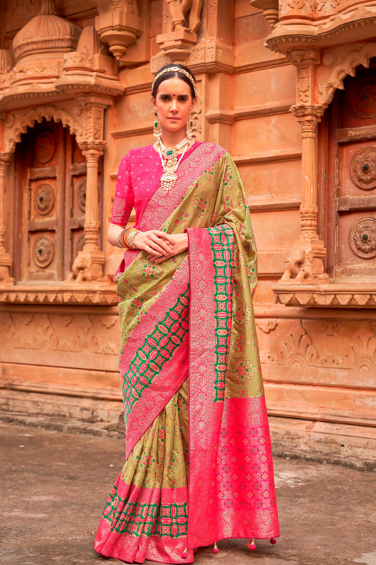 Banarasi P.V. Silk Saree with Elegant Patola Weaving Design - LaVante Fashion