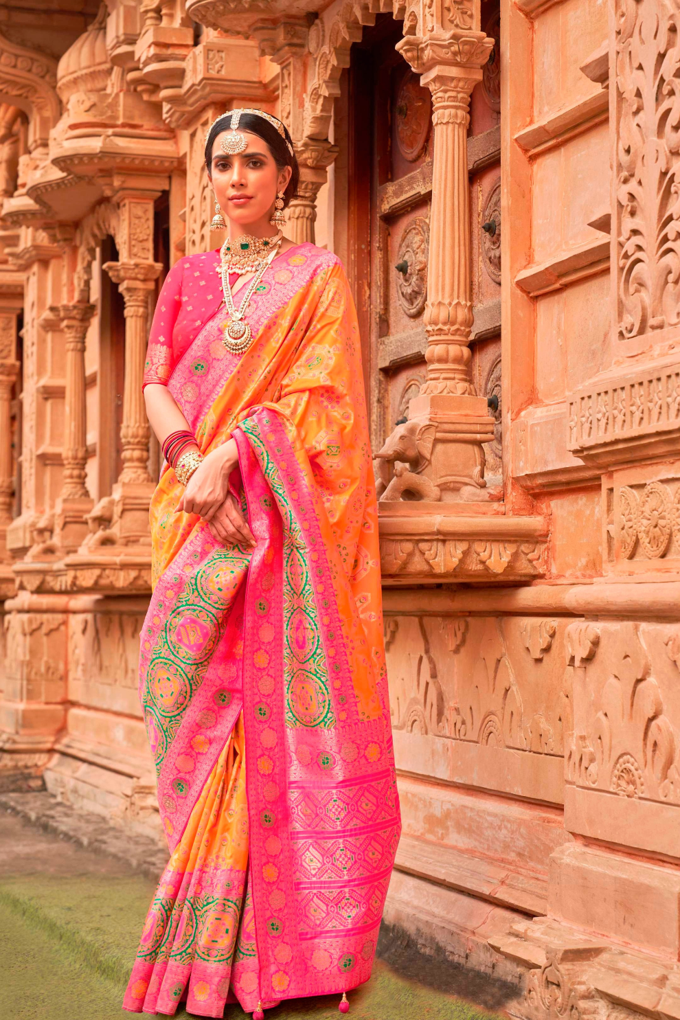Banarasi P.V. Silk Saree with Elegant Patola Weaving Design - LaVante Fashion
