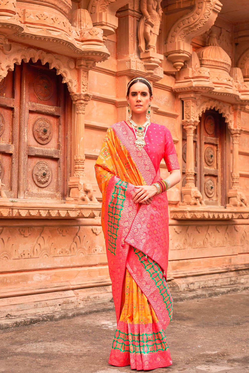 Banarasi P.V. Silk Saree with Elegant Patola Weaving Design - LaVante Fashion