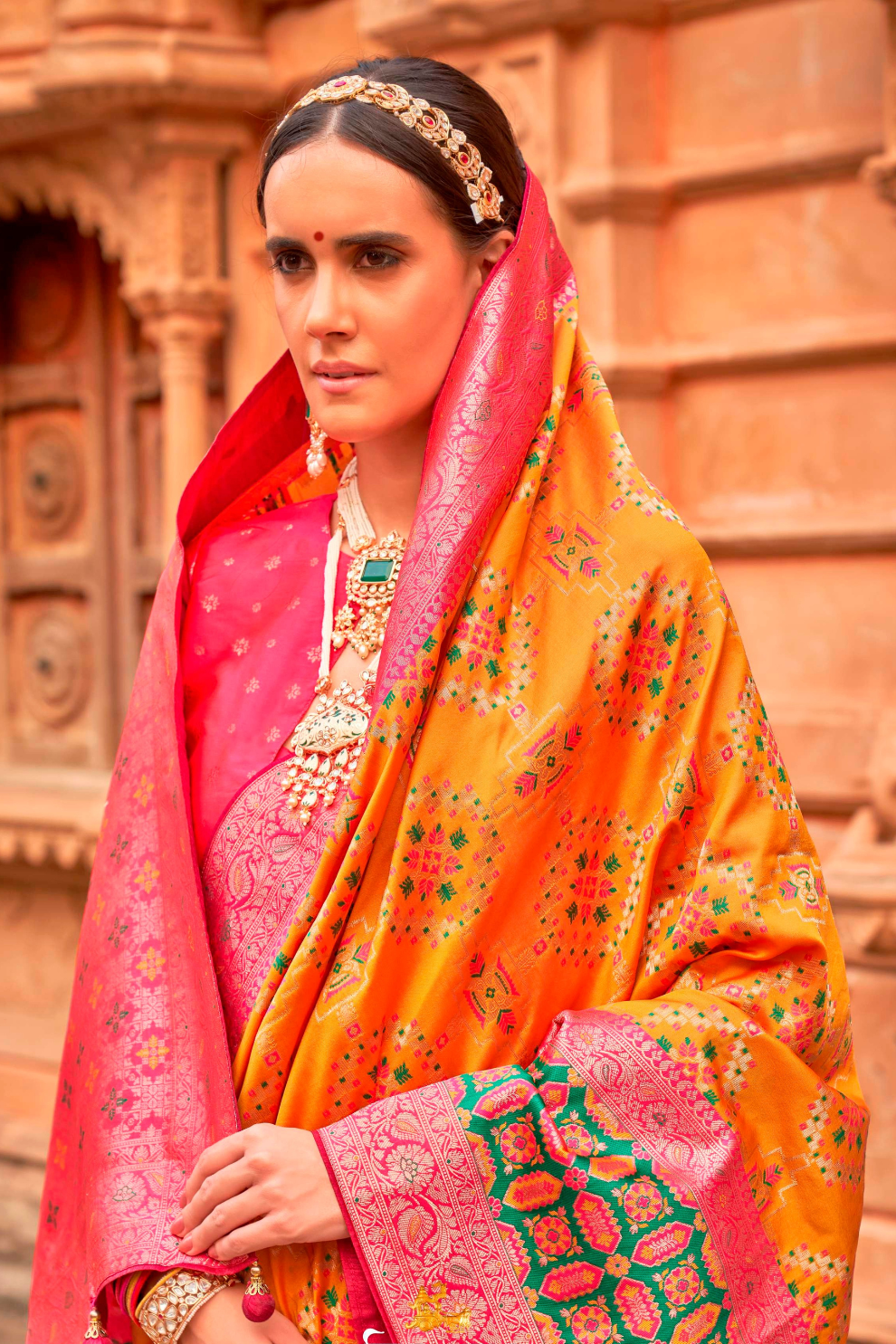 Banarasi P.V. Silk Saree with Elegant Patola Weaving Design - LaVante Fashion