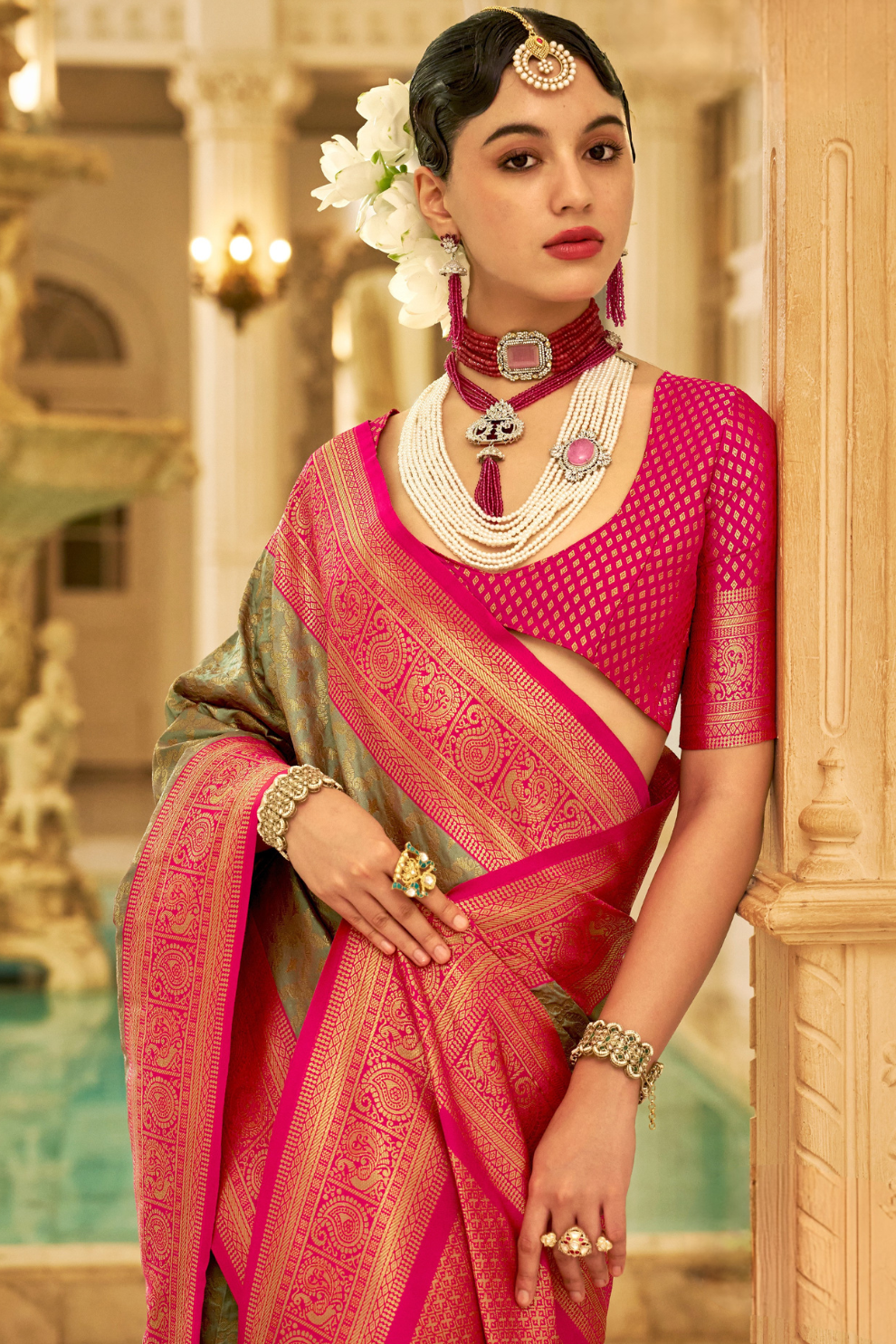Soft Finish Banarasi Silk Saree with Kanchipuram Weave Design