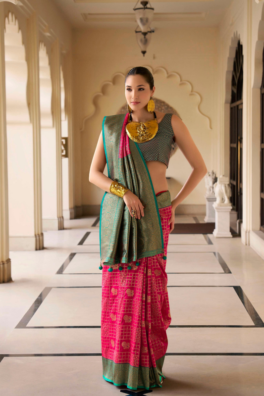 Banarasi P.V. Silk Saree with Exclusive Kanchipuram Weaving Design - LaVante Fashion