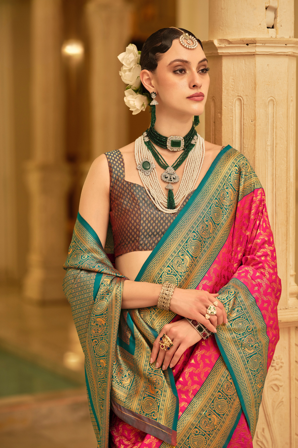 Soft Finish Banarasi Silk Saree with Kanchipuram Weave Design