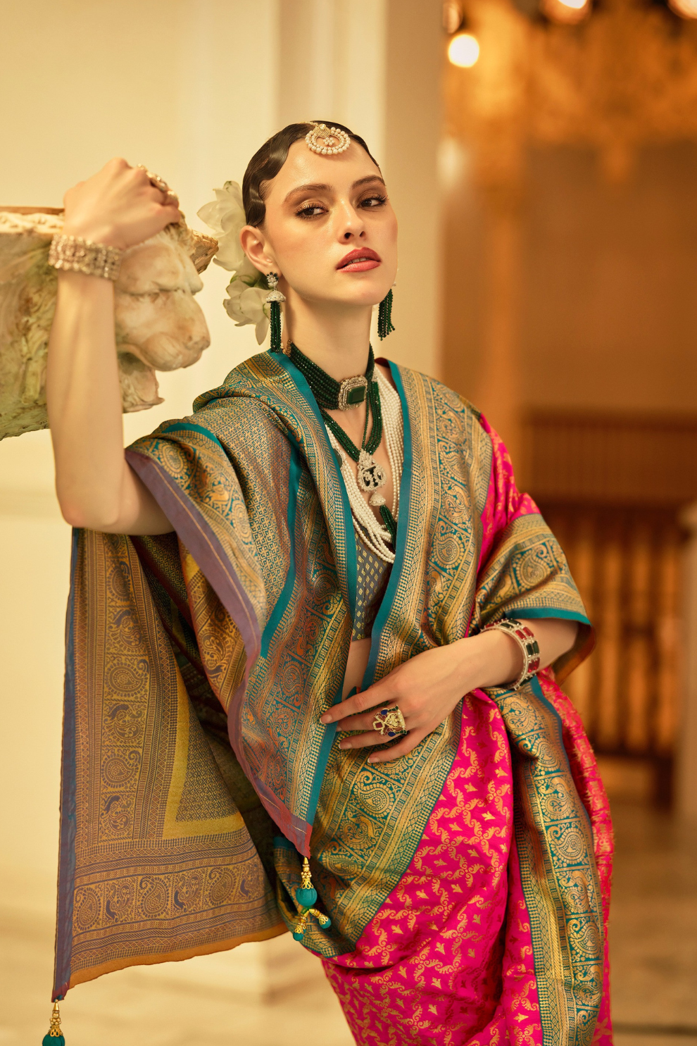 Soft Finish Banarasi Silk Saree with Kanchipuram Weave Design
