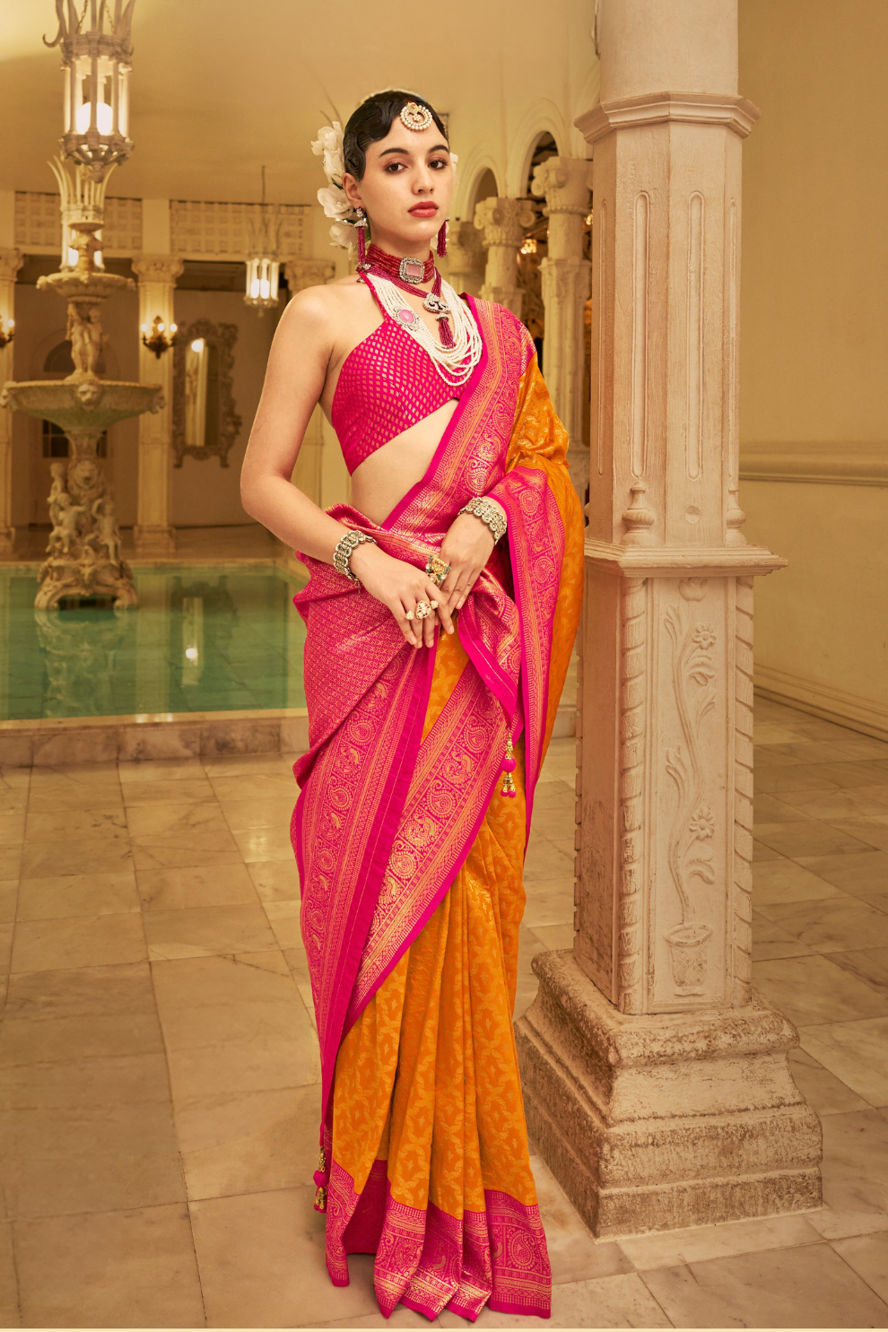 Soft Finish Banarasi Silk Saree with Kanchipuram Weave Design