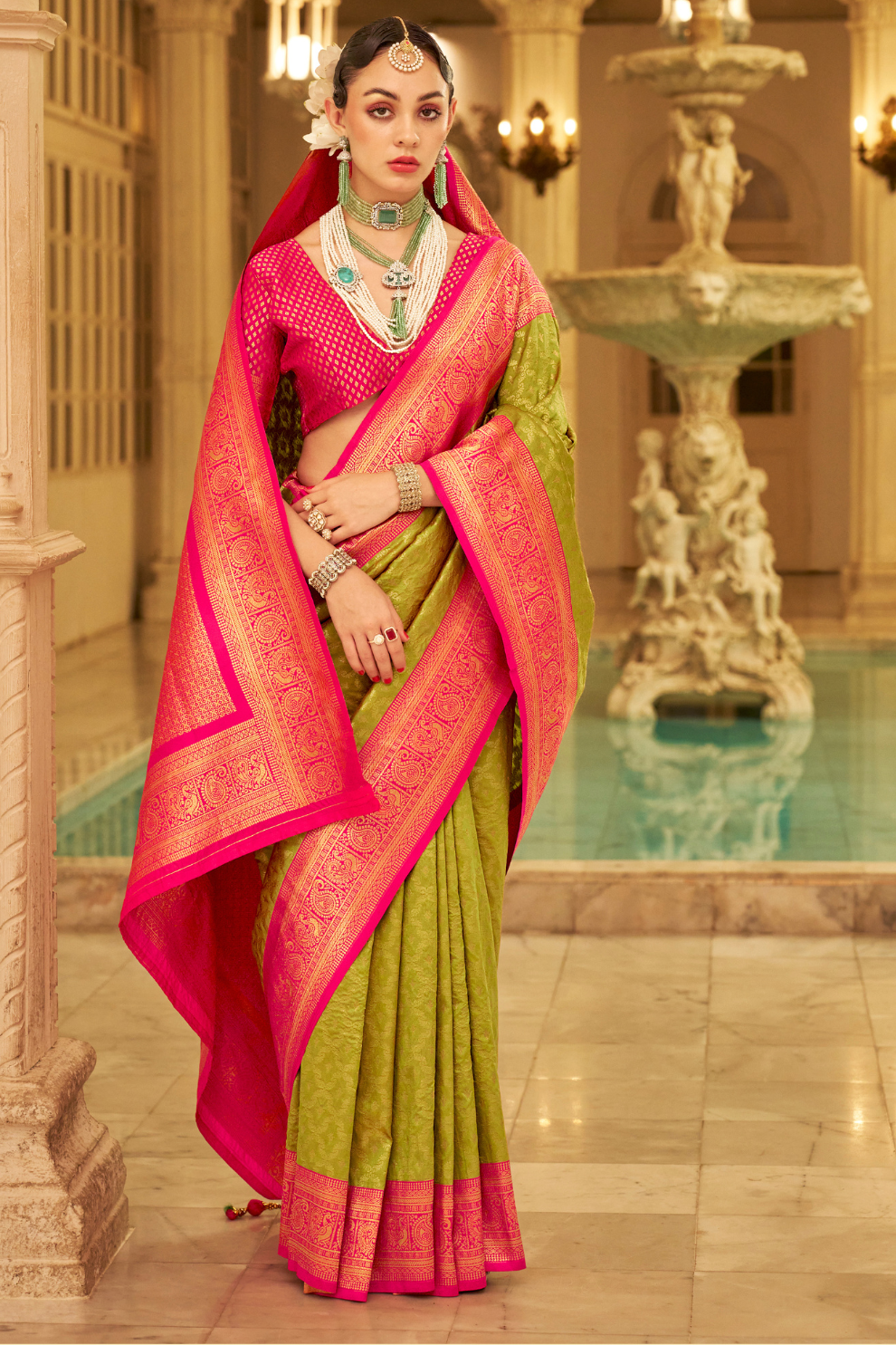 Soft Finish Banarasi Silk Saree with Kanchipuram Weave Design