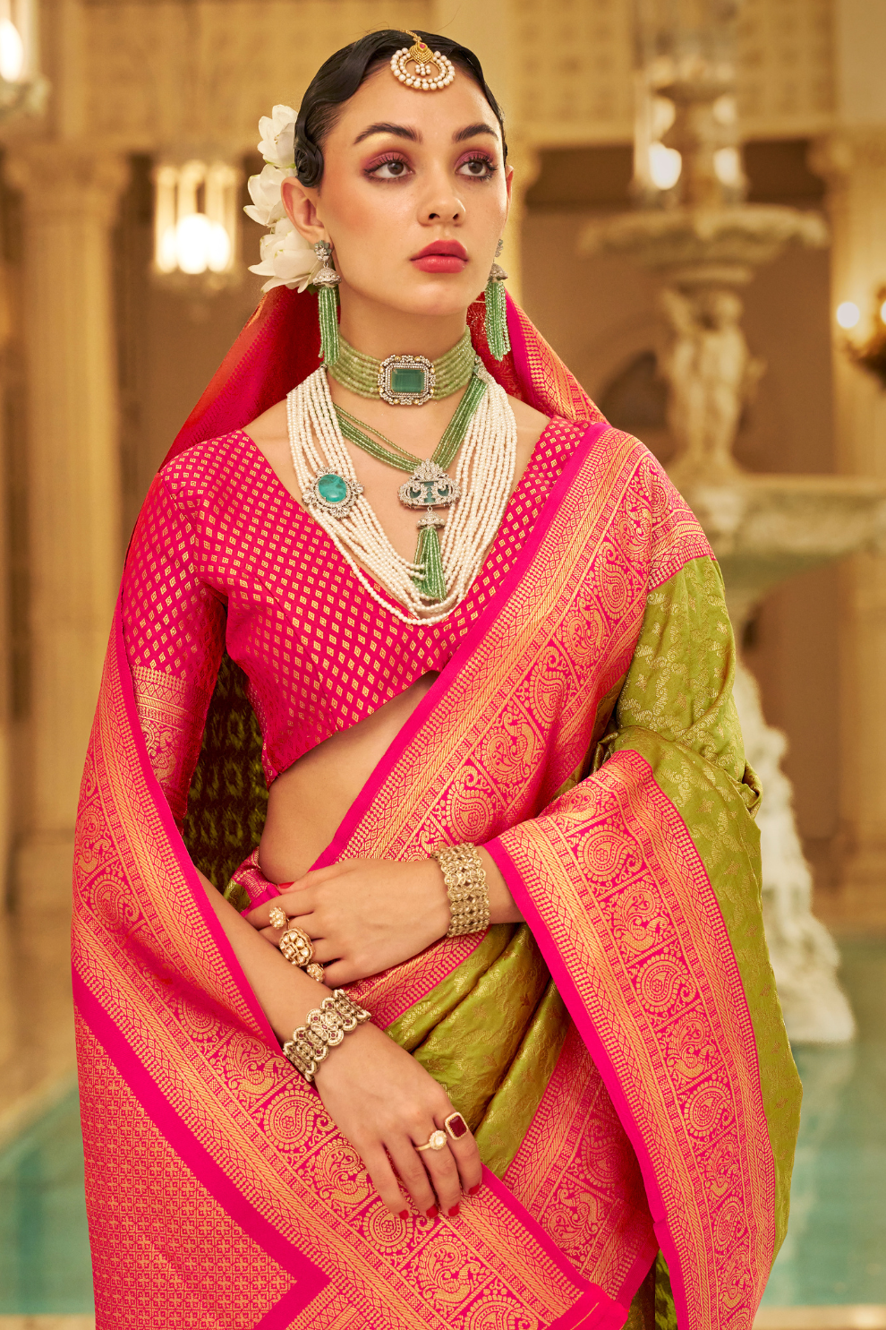 Soft Finish Banarasi Silk Saree with Kanchipuram Weave Design
