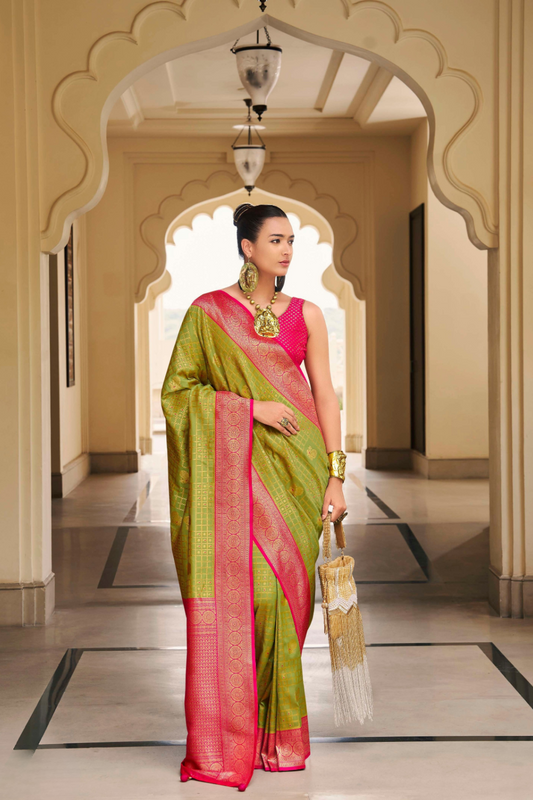 Banarasi P.V. Silk Saree with Exclusive Kanchipuram Weaving Design - LaVante Fashion