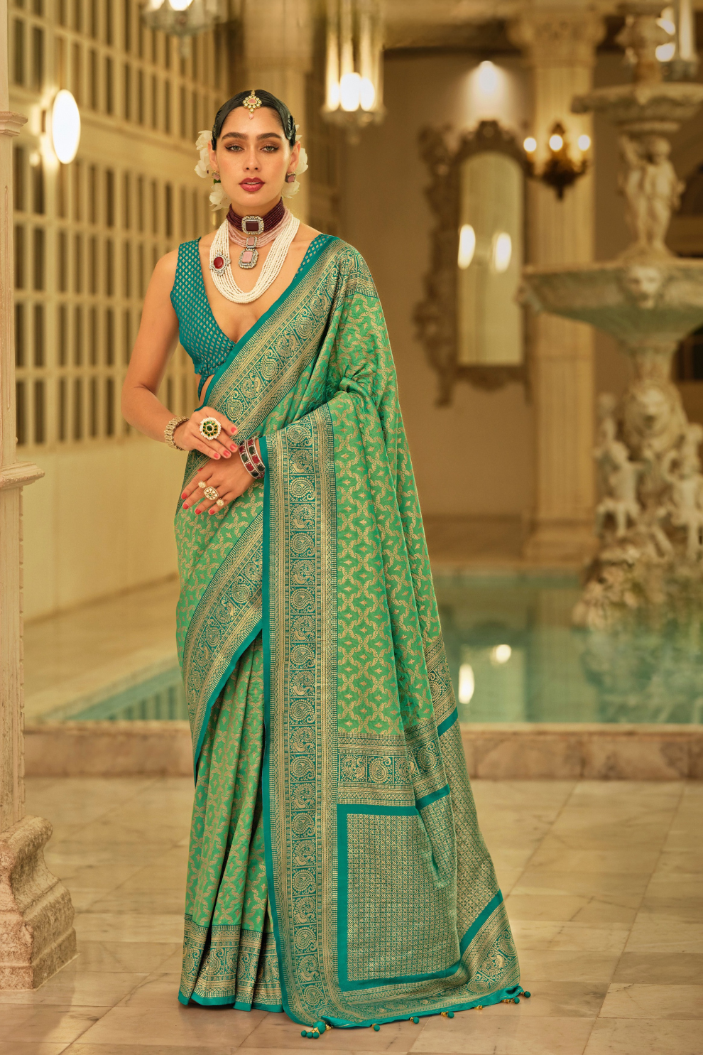 Soft Finish Banarasi Silk Saree with Kanchipuram Weave Design
