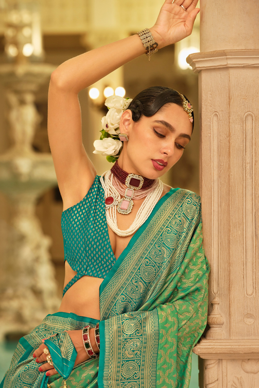 Soft Finish Banarasi Silk Saree with Kanchipuram Weave Design