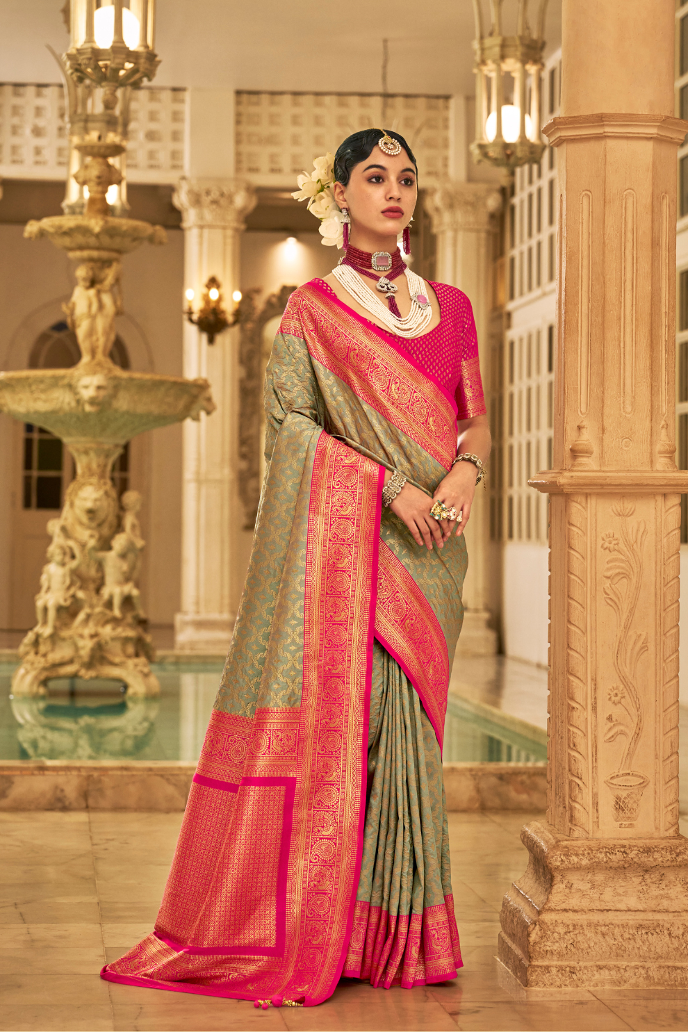 Soft Finish Banarasi Silk Saree with Kanchipuram Weave Design