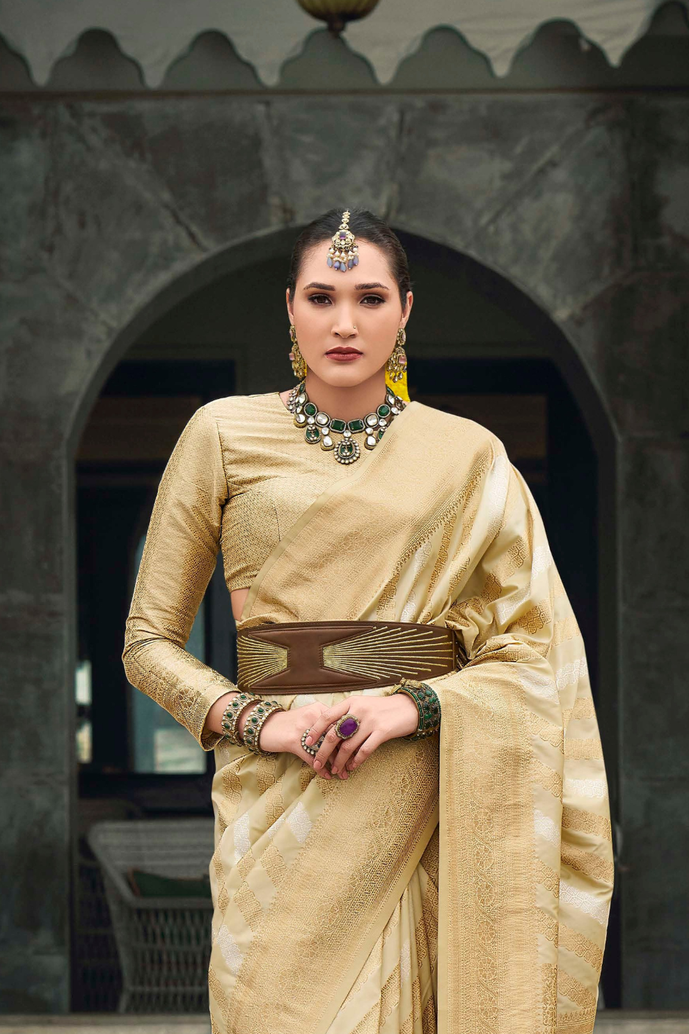 Banarasi P.V. Silk Saree with Exclusive Weaving Jaal Design - LaVante Fashion