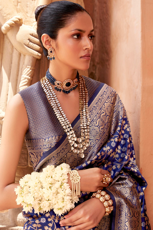 Banarasi P.V. Silk Saree with Exclusive Weaving Jaal Design - LaVante Fashion