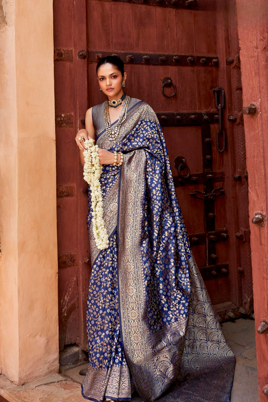 Banarasi P.V. Silk Saree with Exclusive Weaving Jaal Design - LaVante Fashion