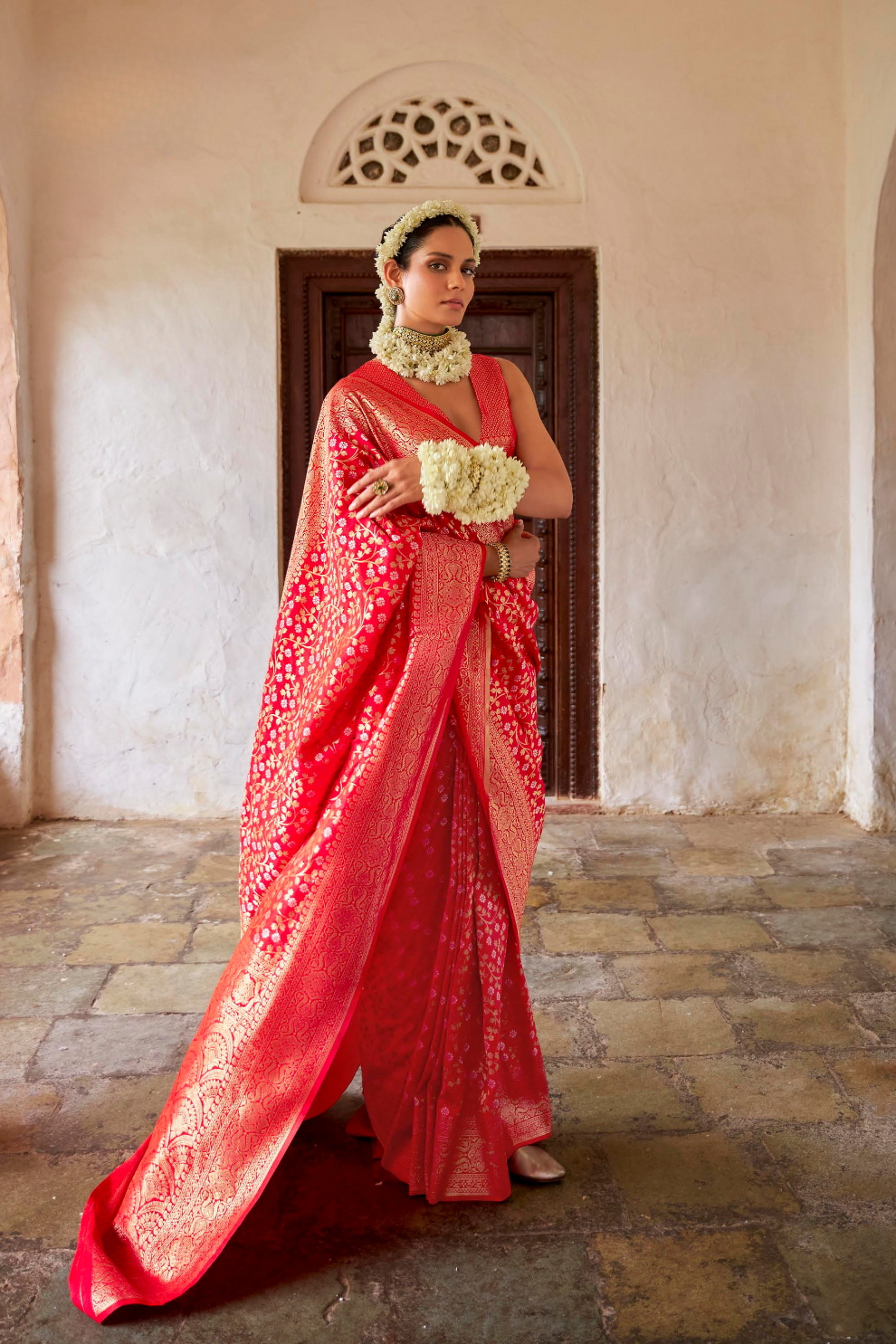 Banarasi P.V. Silk Saree with Exclusive Weaving Jaal Design - LaVante Fashion