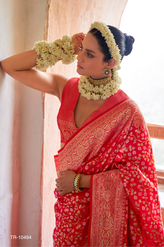 Banarasi P.V. Silk Saree with Exclusive Weaving Jaal Design - LaVante Fashion